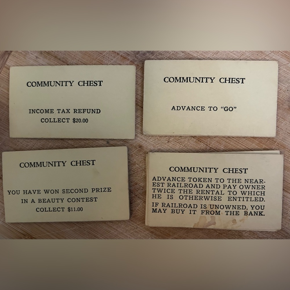 **VERY RARE**ORIGINAL Monopoly Community Chest & Chance Pre Patented version!